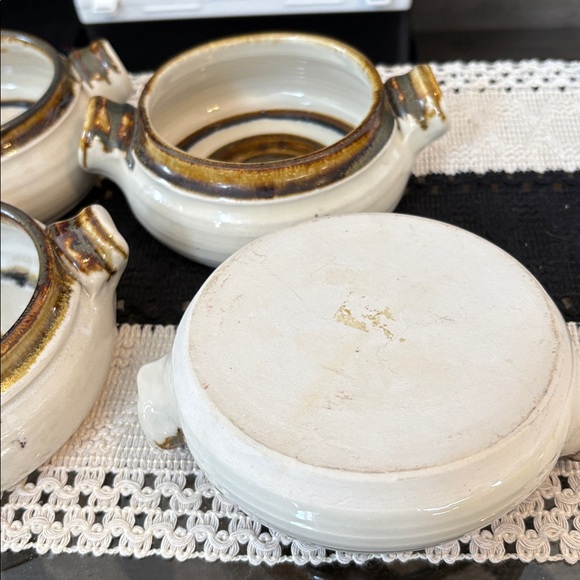 OOAK 4 Vintage Handmade Stoneware Art Pottery Soup Bowls